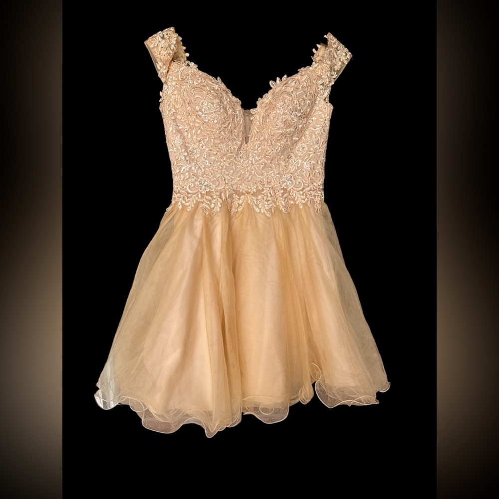 Cindy Gold Lace Prom Dress Size XS